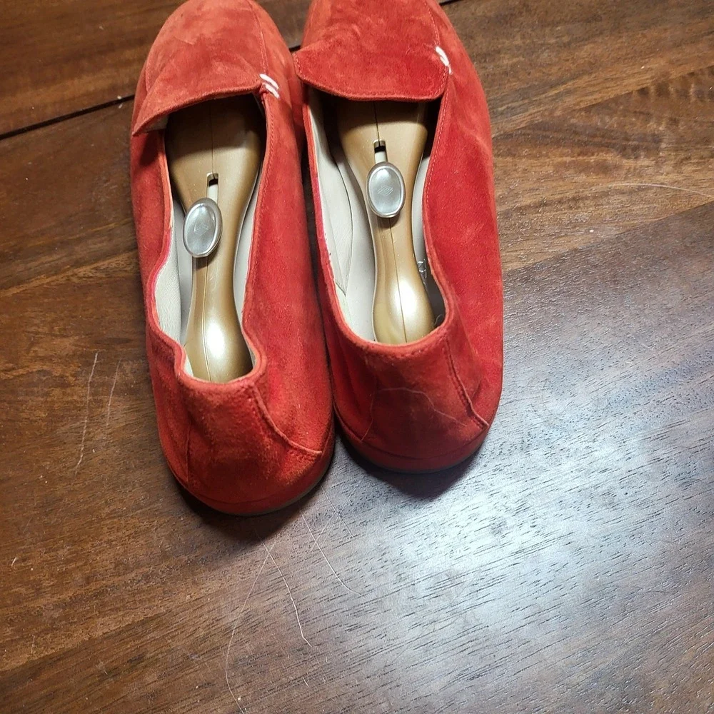 Kiton Loafer Shoes Women Size 8 Red Suede Slip On Dress Handmade‎ Leather Sole